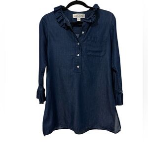 Sara Campbell Navy Ruffle Collar Women's Tunic Top (Size XS)